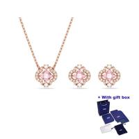 【lz】▥◘❈  SWAN-Rose Gold Sparkling Dance Set Colar e Brincos Floral Inteligente Coração Rosa Promoção de Alta Qualidade Frete Grátis