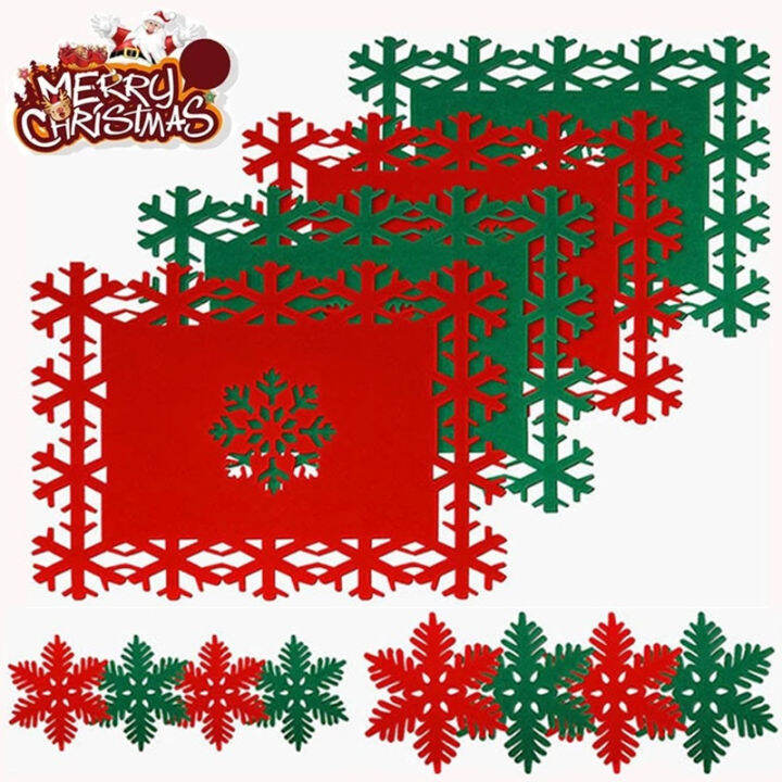 Merry Christmas Snowflake Shape Non-slip Heat-resistant Felt Red Green ...