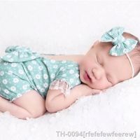 ℡¤♧ rfefefewfeerew 2 pçs recém-nascidos fotografia adereços flor do bebê impresso macacão arco roupa infantil foto tiro bowknot hairband