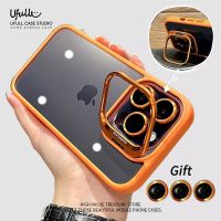 Lens Metal Ring Stand Phone Case For IPhone 11 12 13 14 15 Pro Plus Max Glass Lens Film Protection Transparent Shockproof Cover