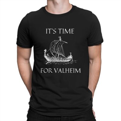 ItS Time Sailing Boat T Shirt MenS Pure Cotton Humor T-Shirts Round Collar Valheim Viking Vikings Game Tee Shirt Short Sleeve