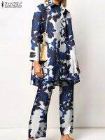 【DT】hot！ Fashion Streetwear Loungewear Set Printed Sleeve Blouse Wide Leg Pant ZANZEA Pants Sets Outfits Oversized