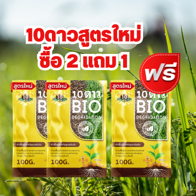 10ดาว (3ซอง) ส่งฟรี ไม่บวกเพิ่ม!! ไบโอจุลินทรีย์ 10 Dao bio ช่วยย่อยสลายฟาง สสายหญ้า ตอซังข้าว กองใบไม้ หัวเชื้อจุลินทรีย์