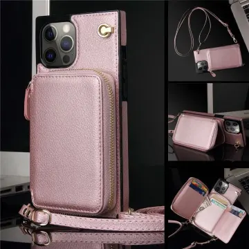 for iPhone 11 Pro Max Case Wallet with Strap for Women,Crossbody Lanyard  and Wristlet Strap,Zipper Pocket,Credit Card Holder,Ring Stand,RFID  Blocking Phone Wallet Cases(6.5 inch,Pink) 