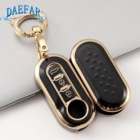 fvdbsdv 3 Buttons TPU Gold Edge Car Flip Folding Key Case Cover For Fiat 500 Remote Key Shell Holder Protecor Keychain Accessories