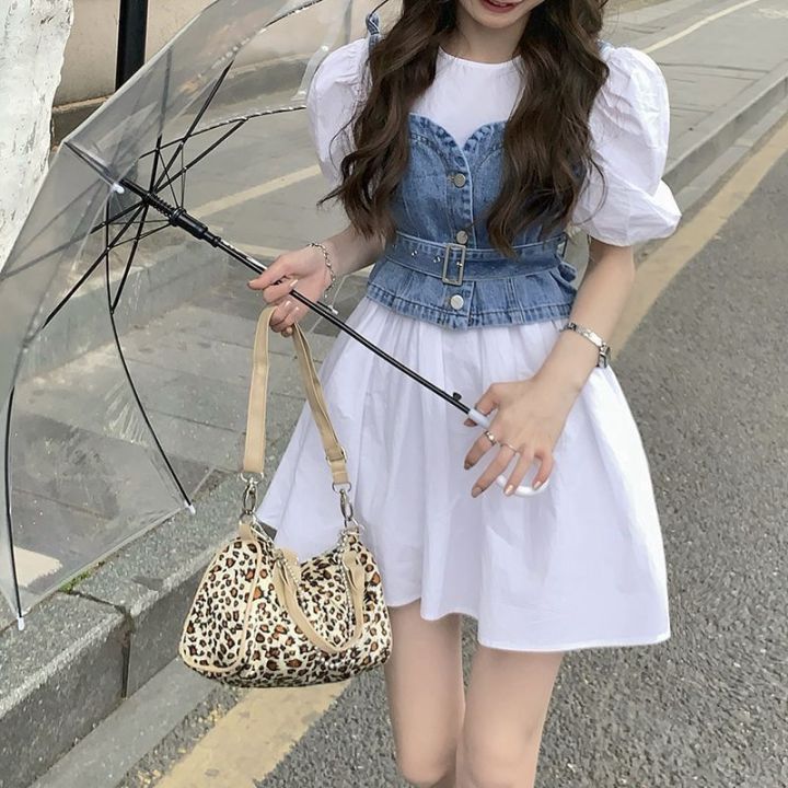 spring-2023-new-korean-wear-temperament-versatile-shirt-top-personality-design-sense-denim-suspender-two-piece-set