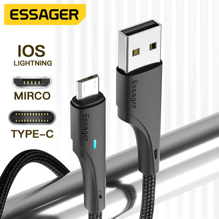 Essager 0.5m/1m/2m LED 3A USB Type C / Micro Cable For Samsung Huawei ...