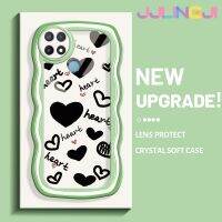 Jjlingji เคสสำหรับ OPPO A15 A15s A35 4G เคสลายหัวใจสีดำขอบลอนแบบนิ่มเคส TPU ซิลิโคนแบบใสเคสมือถือกันกระแทกฝาครอบป้องกันหัวกล้องรวมทั้งหมด