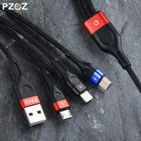 PZOZ 3 IN 1 สาย USB Micro USB C Fast Charging Adapter Microusb Type-C Charger Type C สายเคเบิลสำหรับ iPhone 7 13 Samsung Xiaomi OPPO VIVOCord