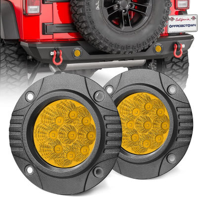 OFFROADTOWN Amber Flush Mount LED Lights 2PCS 90W 5 LED Pod Lights Round Off Road Driving Lights Flush Off Road Lights LED Fog Light Reserve Lights for Trucks UTV ATV SUV Boat - Amber/Orange