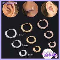 SYBOOKS 1PC 6/8/10mm Daith Conch Snug ซิลเวอร์ โกลด์ โรสโกลด์ CZ เจาะหู ต่างหูฮักกี้ฮูป แหวนจมูก เครื่องประดับร่างกาย