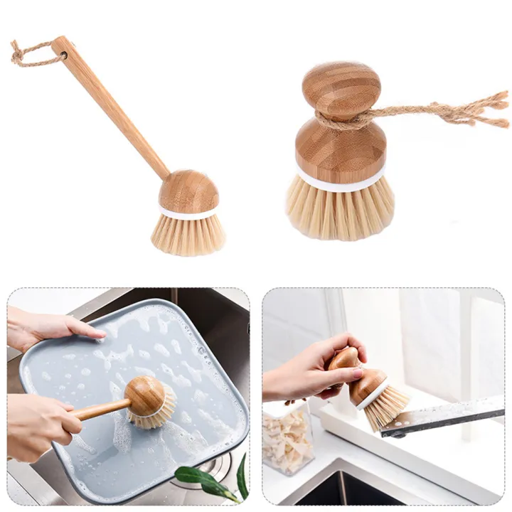 HD_ Wooden Bamboo Pot Dish Bowl Sink Stove Washing Brush Kitchen Cleaning Tool