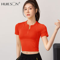 【Huieson】 Setelan Baju Senam โยคะรัดรูปแขนสั้นกีฬาวิ่งของผู้หญิงแห้งเร็ว