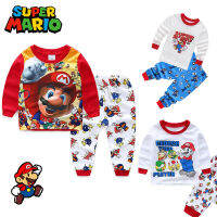 Super Mario Bros ชุดนอนเด็กชุดเด็ก Loungewear รอบคอสวมใส่ฤดูร้อนการ์ตูนสวมใส่ชุดผ้าฝ้ายเด็ก Clothes