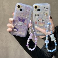 Sanrio Kuromi Pochacco With Invisible Bracket With Chain Phone Cases For iPhone 14 13 12 11 Max XR X XS Plus Shockproof Cover