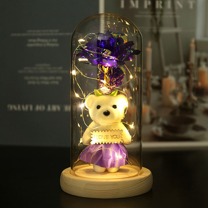 bhdecor-ตกแต่งโคมไฟรูปหมีฝาแก้ววันวาเลนไทน์คริสต์มาสดอกไม้นิรันดร์ของขวัญวันเกิด-diy