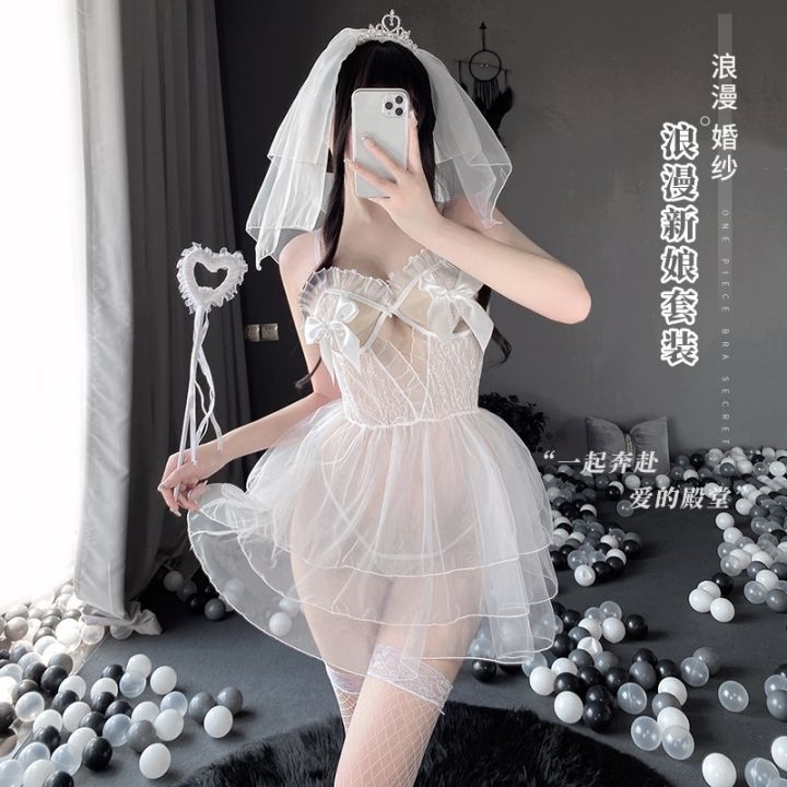 2022-new-sexy-bride-cosplay-uniform-lingerie-set-see-through-wedding-gown-erotic-crown-hair-hoop-bridal-veil-cute-princess-skirt