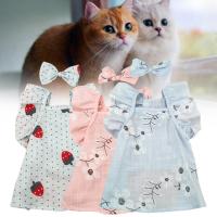 Pet Dog Dress Soft Breathable Sleeveless Washable Dress-up Cotton Floral Print Dog Dress With Bow-knot Headwear Pet Supplies Dresses