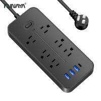 US Power Strip 6 เต้ารับ AC 10A 110v 220v 3 พอร์ต USB ซ็อกเก็ต 1 TYPE-C Smart Patch Panel 2000w Black Power Surge Protection Plug-Cgefeng