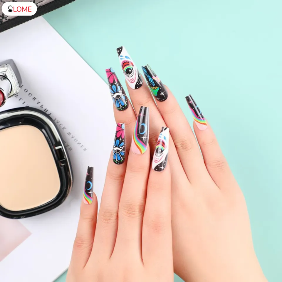 OLOME Eye Shape Long Fake Nails Convenient & Cost-effective Manicure for Nail  Art Learner Design Your Own Style | Lazada