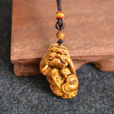 【CW】 Natural TigerStone Piyao Necklace Pendant Amluet Healing Protection Jewlery Men 39;s Jewelry