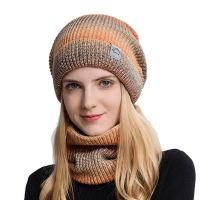 【YD】 Snood Sets Gradient Color Knitted Hat Warmer Fashion Outdoor Windproof Thicken Tie Dye Scarf