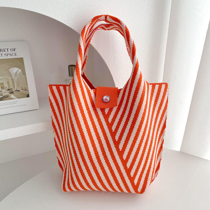 commuter-girl-original-design-casual-retro-bucket-bag-shoulder-bag-striped-knitted-bag-handbag