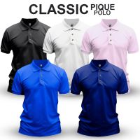 Mens Classic Pique Polo Short Sleeve Collared Honeycomb Casual Wear Casual Non-Shrink Cotton Polo Blue Range