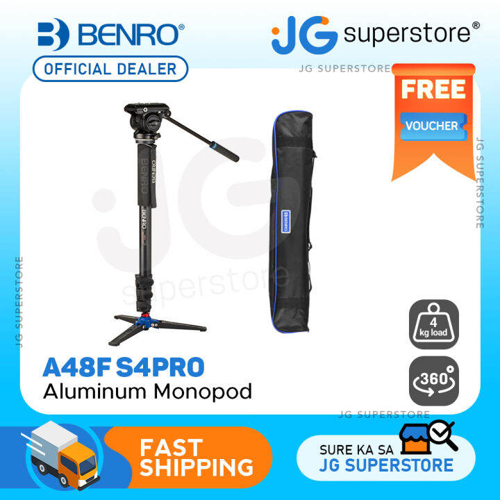 Benro A48F Travel Flip Lock Monopod and S4PRO Fluid Video Head with 4Kg