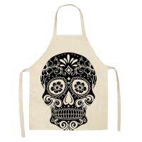 1Pcs Skull Pattern Kitchen Apron for Cooking Sleeveless Cotton Linen Aprons Adult Bibs Home Cleaning Accessories 55*68cm