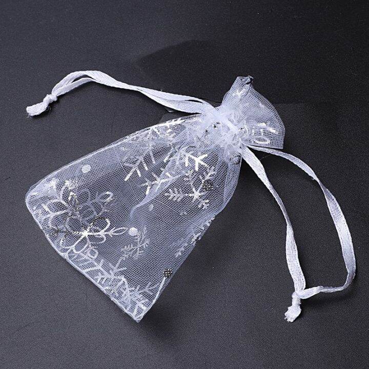 100-pcs-organza-wedding-gift-bags-drawstring-jewelry-pouch-bags-silver-white-snowflakes-printed-sheer-party-favor-bags