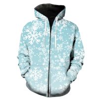 Sudadera con capucha y cremallera para hombre y mujer, suéter Unisex con estampado 3D de copo de nieve, estilo Harajuku, informal y divertido, de gran tamaño, para primavera e invierno