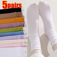 5pairs Japanese Loose Socks High School Girls Harajuku Long Cute Socks Women Solid Colors Knitting Striped Cotton Womens Sock Socks