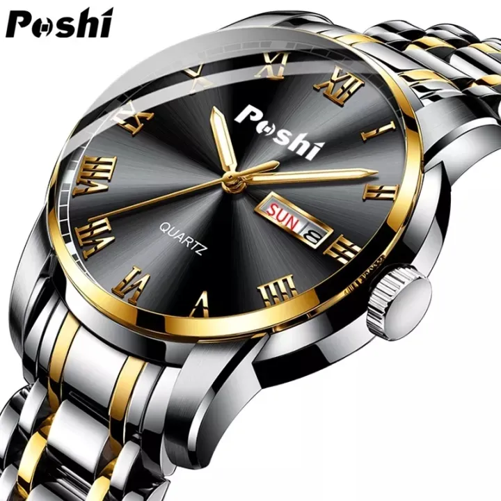 Original POSHI Top Brand Mens Watch Luxury Waterproof Stainless Steel ...