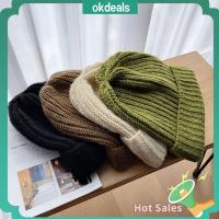 OKDEALS ที่มีคุณภาพสูง แข็งน่ารัก ของใหม่ ผู้หญิง/ผู้ชาย หมวกบีนนี่ผู้หญิง หมวกถักนิตติ้ง ฝากระโปรงอุ่น หมวกฤดูใบไม้ร่วงฤดูหนาว