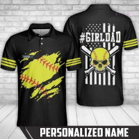 Summer Custom Name Softball Girl Dad Skull Softball Polo Shirt Best Gift fashion polo shirt