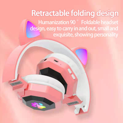 GAINBANG Music Wireless Bluetooth Headphones Head-mounted Stereo Noise Reduction Earbuds Headsets Cat Ears Game Sports Earphones
