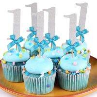 10pcs First Happy Birthday Glitter กระดาษ 1 Cupcake Toppers My 1st Party ตกแต่งเด็กหนึ่งปีเด็กทารกสาวอุปกรณ์-Giers