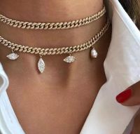 Marquise eye cz charm iced out bling cubic zirconia Miami cuban link chain choker necklace for women