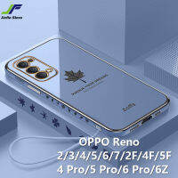 JieFie เคสโทรศัพท์ลายใบเมเปิ้ล,สำหรับ OPPO Reno 2 / Reno 2F / Reno 4F / Reno 5F / Reno 6Z / 7Z / 8T / Reno 3 / Reno 4 /  Reno 5 / 6 /  7 /  8 /  9 / 4 Pro / 5 Pro / 6 Pro / 7 Pro / 8 Pro เคสสี่เหลี่ยม TPU นิ่มเคลือบโครเมี่ยมหรูหรา + สายคล้อง