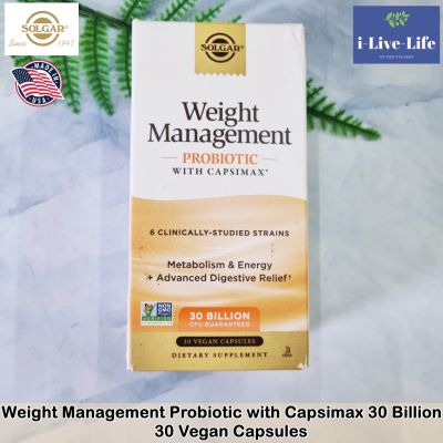 อาหารเสริมเพื่อการเผาผลาญ และโปรไบโอติก ช่วยย่อย Weight Management Probiotic with Capsimax 30 Vegan Capsules - Solgar