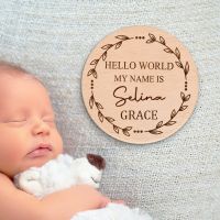 Custom Baby Name Announcement Wooden Sign with Personalised Engraving New Baby Arrival Plaque Photography Prop Birth Stat Sign