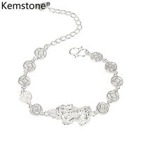 Kemstone สร้อยข้อมือปี่เซียะสีเงินปรับได้สำหรับผู้ชายและผู้หญิง