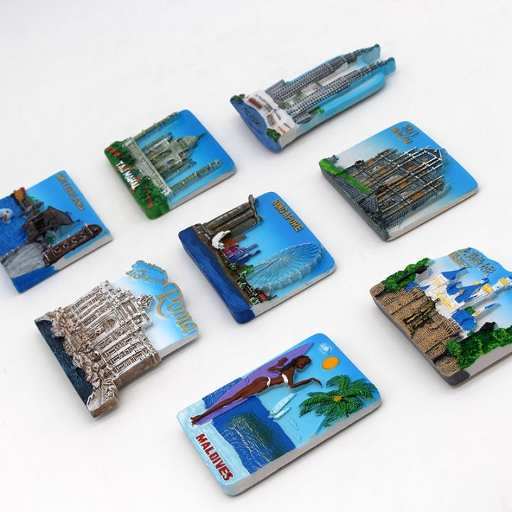 macao-malaysia-maldives-roma-china-shanghai-disneyland-singapore-switzerland-taj-mahal-india-3d-fridge-magnets-home-decoration