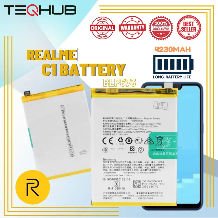 ORIGINAL Realme C1 Battery, Model: BLP673 (4230mAh) Battery for Realme ...