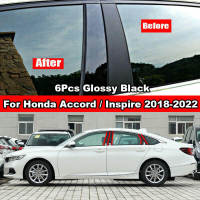 สำหรับ Honda Accord Inspire Sedan 2018-2022 6Pcs รถหน้าต่างประตูคอลัมน์ B C เสาโพสต์ฝาครอบ Trim Glossy สีดำคาร์บอนไฟเบอร์กระจก PC วัสดุสติกเกอร์อุปกรณ์จัดแต่งทรงผม