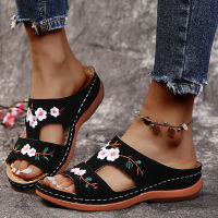 Rimocy Embroidery Floral Slippers Women Soft Bottom Beach Slides Woman Summer 2022 Slip on Sandals Plus Size 43 Flip Flops Mujer