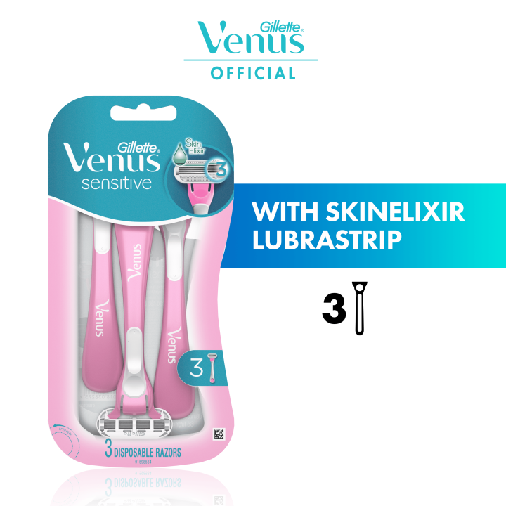 Gillette Venus Sensitive Disposable Razor 3 Handles + Hair Removal for