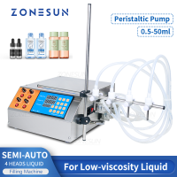 ZONESUN Liquid Filling Machine 4หัวขวดเครื่องบรรจุน้ำกึ่งอัตโนมัติLiquid Vial Desk-Top Filling Machineสำหรับเครื่องดื่มน้ำผลไม้ถั่วเหลืองน้ำมันซอสน้ำหอม