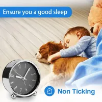 Non Ticking Alarm Clock,4 Inch Silent Bedside Clock for Heavy Sleepers, Battery Operated Analogue Clock, for Home Office